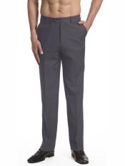 Dress Pants Trousers Flat Front Slacks Solid Dark Charcoal Gray