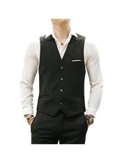  4 Button Casual Black Suit Groomsmen - men's Vest ~ Waistcoat ~ Waist coat & Pants Set Package Combo ~ Combination 