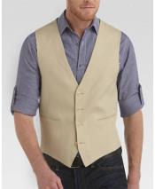  men's Vest and Pants Set - 4 Button Modern Fit Linen Outfits For Men Perfect for wedding Vest & Pants Tan