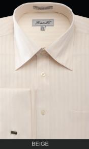  French Cuff Dress Cheap Fashion Clearance Shirt Sale Online For Men - Herringbone Tweed Stripe tan ~ beige 