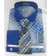  Geometric Multi Pattern French Cuff With Collar Cotton Blue Dress Cheap Fashion Clearance Shirt Sale Online For Men
