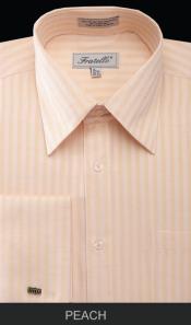  French Cuff Dress Cheap Fashion Clearance Shirt Sale Online For Men - Herringbone Tweed Stripe Peach 