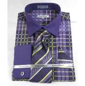  Purple French Cuff With Collar Bold Window Pane Pattern Dress Cheap Fashion Clearance Shirt Sale Online For Men