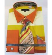  Men's French Cuff Cotton Colored Block Pattern Yellow Multi Dress Cheap Fashion Clearance Shirt Sale Online For Men