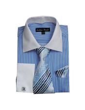  White Collared French Cuffed Dress Cheap Fashion Clearance Shirt Sale Online For Men & Tie Set Blue