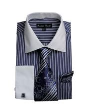  White Collared French Cuffed Navy Dress Cheap Fashion Clearance Shirt Sale Online For Men & Tie Set