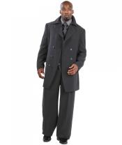  Suit 3 ~ Three Piece Vested With Peacoat Jacket with Wide Leg Pants Dark Grey