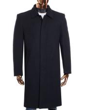  Gray Zip Up Closure Knee Length Collared Wool Coat - Mens Overcoat