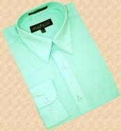  Mint Green Cotton Blend Dress Cheap Fashion Clearance Shirt Sale Online For Men With Convertible Cuffs 