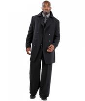  Suit 3 ~ Three Piece Vested With Peacoat Jacket with Wide Leg Pants Medium Grey