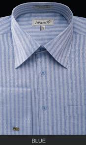  French Cuff Dress Cheap Fashion Clearance Shirt Sale Online For Men - Herringbone Tweed Stripe Blue 
