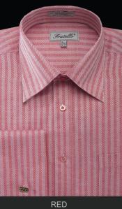  French Cuff Dress Cheap Fashion Clearance Shirt Sale Online For Men - Herringbone Tweed Stripe red pastel color 