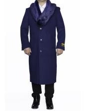  Indigo Blue Removable Fur Collar Ankle length Wool Top Coat/Overcoat | Winter men's Topcoat Sale - Mens Overcoat