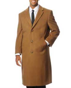  'Harvard' Camel ~ Khaki Blend Long length Top Coat - Mens Overcoat