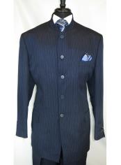  Online Indian Wedding Outfits ~ Mandarin ~ Nehru Collar Jacket Collarless Style 5 Button Navy Pinstripe Pattern Suit