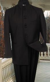  Dark color black 8 Button Online Indian Wedding Outfits - Mandarin - Nehru Collar Jacket Collarless Style Nehru Style Suit Pleated creased Pants 