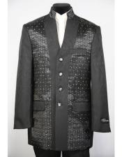  Online Indian Wedding Outfits ~ Mandarin ~ Nehru Collar Jacket Collarless Style 4 Button 2Piece Diamond Pattern Black Zoot Suit 