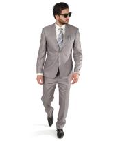  Grey Inexpensive ~ Cheap ~ Discounted Clearance Sale Prom Two buttons - Mens Silver Extra Slim Fit Suit