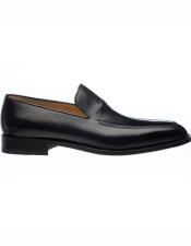  Black French Apron Italian Slip On Calfskin Leather Ferrini Toe men's Prom Shoes Stylish Dress Loafer