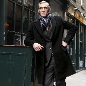  Dark color black Wool fabric Cashmere - men's Overcoat 
