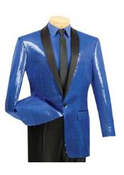  Single Buttons Blue Sequin Glitter Entertainer Jacket Blue Best Cheap Blazer For Affordable Cheap Priced Unique Fancy For Men Available Big Sizes on sale Men Affordable Sport Coats Sale