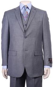 Grey Teak Weave Pattern Two buttons Vested Suit