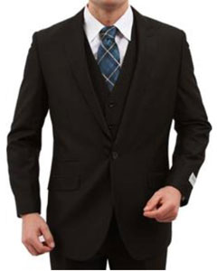  1Button Vested Peak Collared Vested 3 ~ Three Piece With sharskin Slim skinny Fitted Dark Color