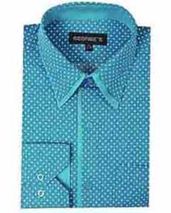 Mini Polka Dot Design Aqua Mens Turquoise Dress Shirt Classic Fit Dress Cheap Fashion Clearance Shirt Sale Online For Men