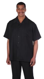  Leisure outfits walking Suit Shirt & Pleated creased Pants Dark color black Short Sleeve trendy informal casual Combos 