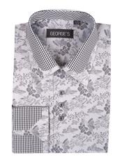  Black Floral ~ Flower Pattern Classic Fit Cotton Blend Standard Cuff Cheap Fashion Clearance Shirt Sale Online For Men