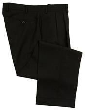  Double-Reverse Pleated 100% Wool Lined To The Knee Dress Pants Slacks Black