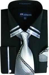  Black Long Sleeve Two Toned Contrast Cheap Fashion Clearance Shirt Sale Online For Men Tie Set