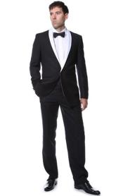  Ferrecci Premium Dark color black With White Shawl Collar Tuxedo / Graduation Homecoming Outfits Sportcoat Blazer ~ Suit Jacket