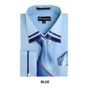  Blue Long Sleeve Two Toned French Cuff Cheap Fashion Clearance Shirt Sale Online For Men Matching Tie, Hankie