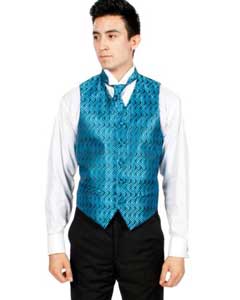  Blue/ Dark color black Ripple Wedding - men's Vest For Groom and Groomsmen, Bowtie Necktie and Handkerchief Combo Big and Tall  Large Man ~ Plus Size Suits