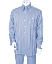  Men's Crisp Multi Stripe 2 Piece Blue Long Sleeve Walking Suit