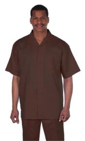 Mens Walking Suits Casual Two Piece Sets Summer Short Sleeve Shirt & Pants Casual Two Piece Mens Walking Outfit For Sale Pant Sets Casual Suit Set Men's Suit 100% Mens Linen Suit - Fabric – Brown