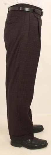  Single Pleated creased Pants Navy W/Coco Coco Chocolate brown Check men's Wide Leg Trousers