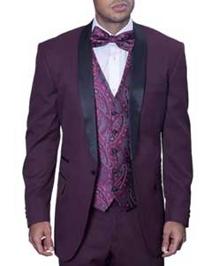  Maroon Wedding Prom Wedding Prom ~ Wedding Groomsmen Tuxedo 2020 Wine With Dark color black Collared Vested 3 ~ Three Piece Best Inexpensive ~ Cheap ~ Discounted Blazer For Men Affordable Sport Coats Sale - Burgundy Suit ~ Burgundy Tuxedo