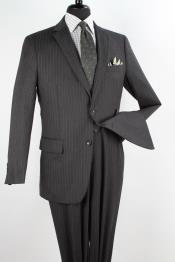 2 Piece Wool fabric Executive Suit - Notch Collared Dark Charcoal Masculine color with Silver Stripe ~ Pinstripe 