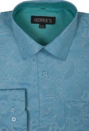George 60% Cotton 40% Man Made Fiberster Spread Collar Dress Mens Turquoise Dress Shirt Cheap Fashion Clearance Shirt Sale Online For Men