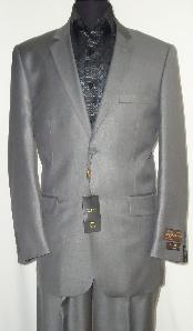 Designer 2-Button Shiny Silver Gray Wedding / Prom Sharkskin Suit 