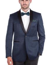  Men's Double Vent Slim Fit Cheap Homecoming Tuxedo Shawl Collar Textured Blazer Suit Jacket Blue