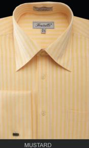  Fratello French Cuff Mustard Dress 18 19 20 21 22 Inch Neck Inexpensive ~ Cheap ~ Discounted Fashion Clearance Shirt Sale Online For Men - Herringbone Tweed Stripe Big and Tall Suits Sizes 