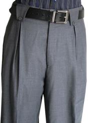  Classic Fit Pleated Front 2 Back Pockets Wool fabric Dress Pants Grey men's Wide Leg Trousers
