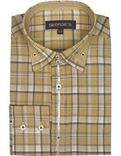  Classic Long Sleeve Plaids Checks Pattern Khaki Casual Cheap Fashion Clearance Shirt Sale Online For Men