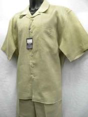  Khaki Big Size Linen For Beach Wedding outfit 2 Piece Short Sleeve trendy informal casual Outfit outfits walking Suit