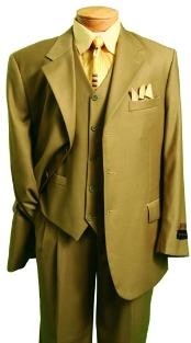 2 Button Style With Flat Front No Pleated Pants Fashion 3 Piece Suits in Superior fabric 150's Luxurious British Khaki ~ Camel
