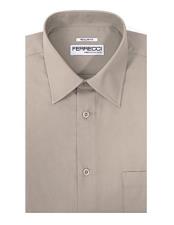  Cotton Blend Ferrecci Barrel Cuffs Classic Regular Fit Dress Cheap Fashion Clearance Shirt Sale Online For Men Light Grey