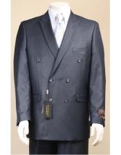  Vitali Double Breasted Shiny Navy Sharkskin Suit With Pleated Pants - Dark Blue Suit Color